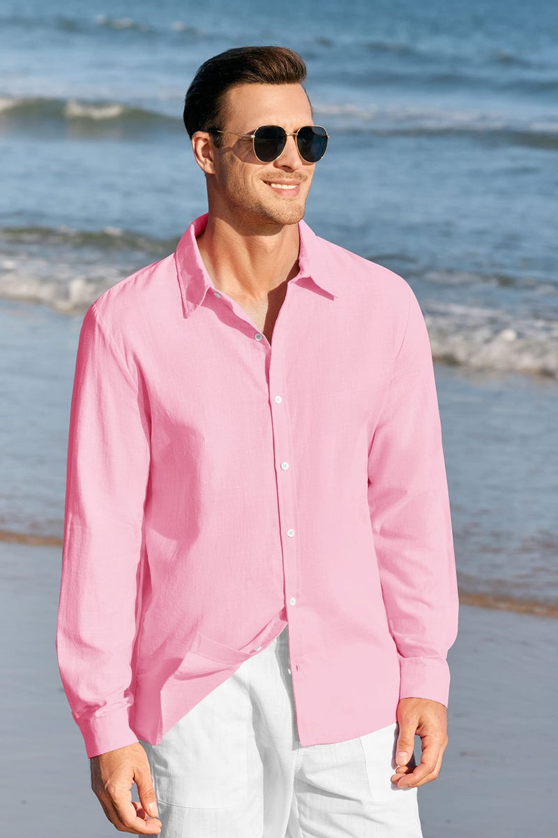 Runcati Mens Button Up Shirts Linen Beach Long Sleeve Casual Cotton Summer Lightweight Tops 3X-Large - Image 3